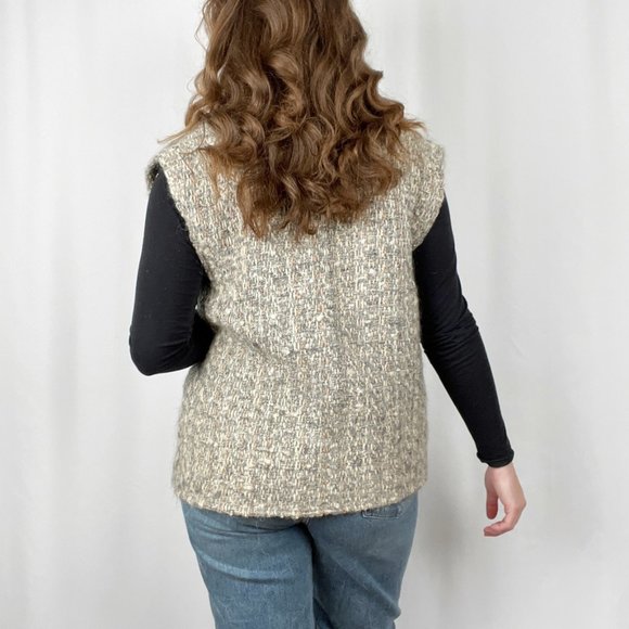 Vintage Hand Woven Wool Tweed Parisian Knit Sweater Vest Cardigan Nordic Rustic - Picture 4 of 8